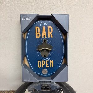 Wall-Mount Bottle Opener - Navy "The Bar Is Now Open"